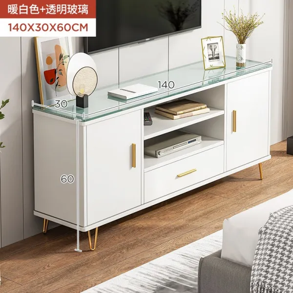 가볍게 사치한 TV거실장 현대 심플 높이다 타입 티비 허브랙 콤비네이션 하고 있다 붙박이식 수납장 유리를 끼우다 캐비닛, 조립 140CM 따뜻함 화이트 _투명 유리