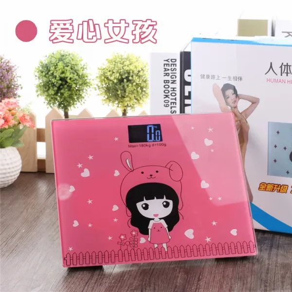 AWSANHU 가정용 귀여운 만화 체중계 기숙사 무게 인체 저울 미니 전자 저울 정확하다 건강 체중계, 사랑 소녀 21x25cm