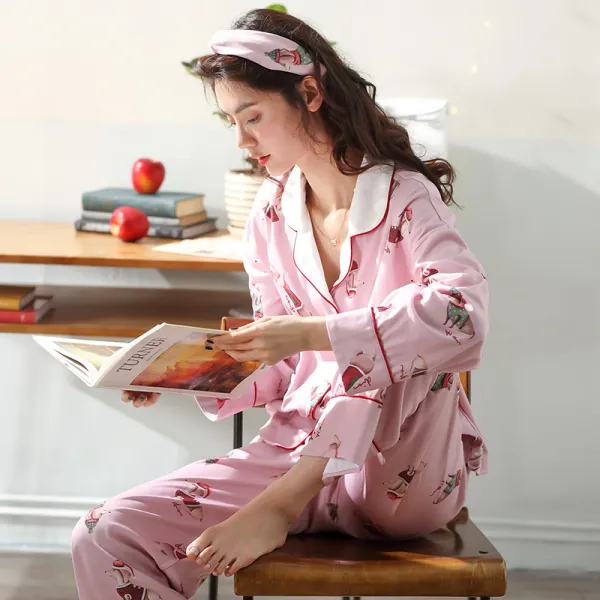 카디건 잠옷 여 추동 긴팔 순면 귀요미 학생 숄칼라 입방아 옷 겨울