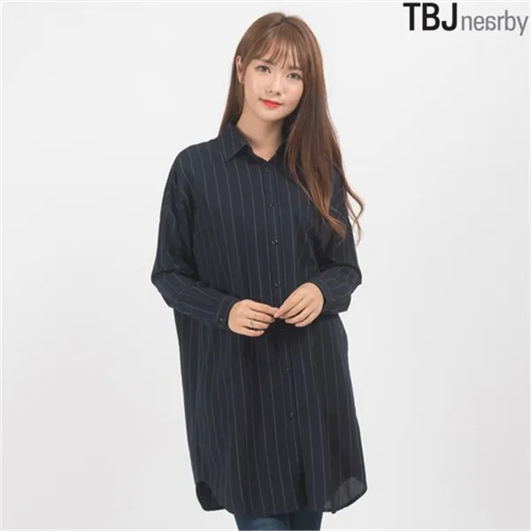 Tbj여성 롱기장 루즈핏 스트라이프 셔츠 T163sh800p