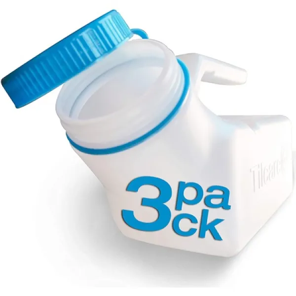 Tilcare의 남성용 소변기 (3 팩)-32 온스 1000mL 나 사형 뚜껑이있는 두꺼운 플라스틱 남성용 변기통-흘, 상세 설명 참조0, 한 가지 색
