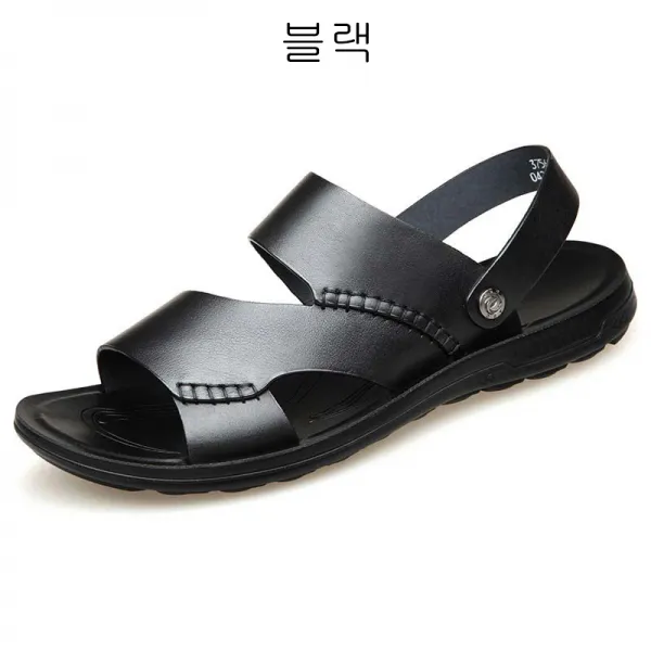 HY 남성 샌들 리얼 가죽 여름휴가 슬리퍼 양용 비치슈즈 바닥 위에 레저 슬리퍼를 신음 남자 XT14 A22