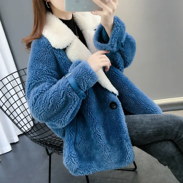샵솔베이지 따뜻한 Pu 모피 양털퍼 코트 겨울 여성 하프 자켓