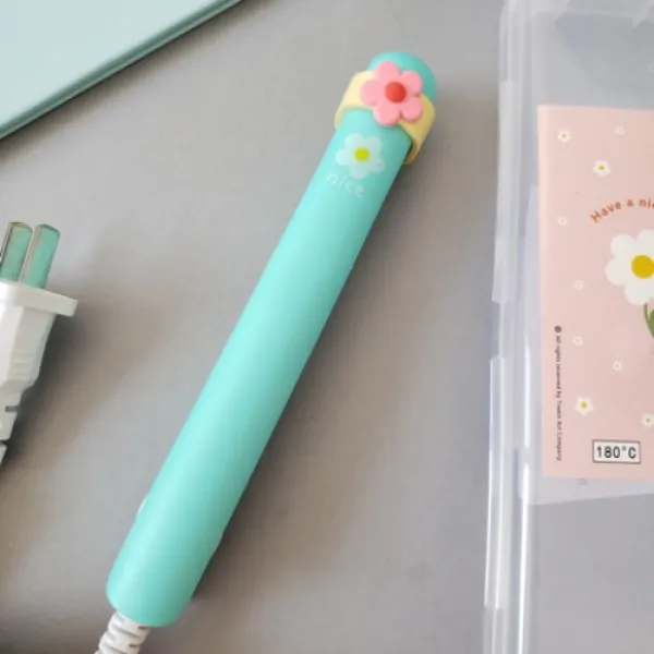 미니 고데기 전기 컬링 머신 유선 휴대용 여성펌 소출력 스몰사이즈, 현아 꽃 녹색 부목