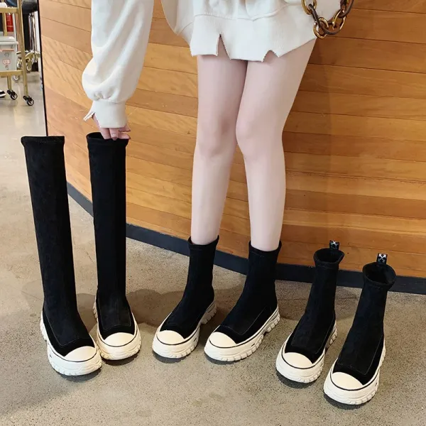 SY 누리꾼 레드부츠 여자 2020년 가을 털부츠 통굽스타킹화 니힐에 불과하다