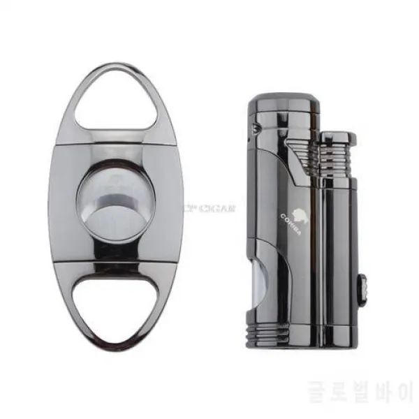 Cohiba Gadgets 시가 흡연 세트 두꺼운 강철 시가 커터 길로틴 & 시가 라이, 상세내용참조