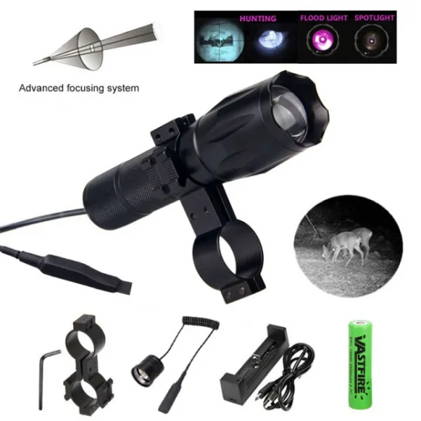 IR-A100 7 w 940nm 나이트 비전 사냥 손전등 적외선 줌 가능 ir 무기 라이트 + 스위치 + 라이플 스코프 마, 03 Package 3