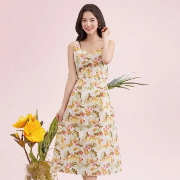 [엔터식스]로엠 리조트 나염 민소매 롱원피스RMOW926R31