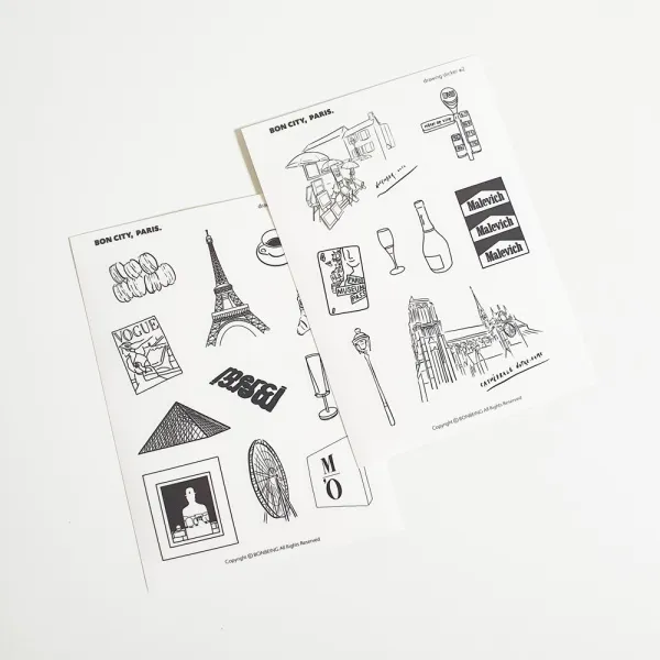 [바보사랑]본시티 Paris 드로잉 스티커, 상세 설명 참조