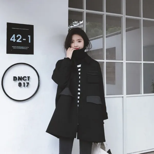 퀸앤조이 포켓배색 캐주얼 하프코트 봄가을 코트 SSK무역