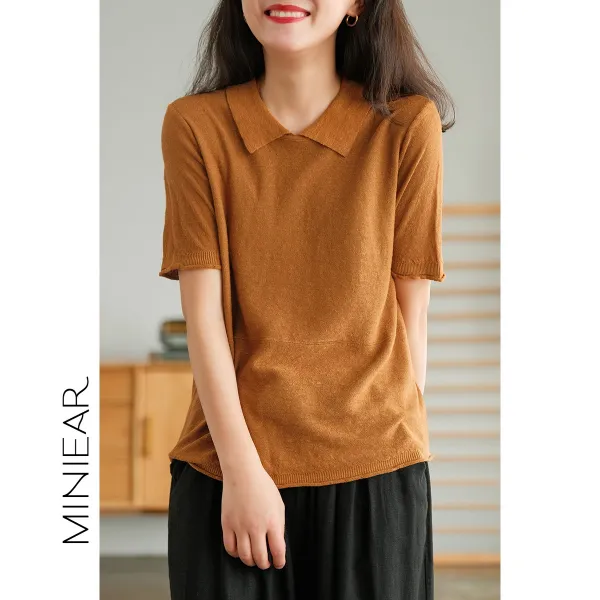리넨티셔츠 작은 귀 출품 심플 반면 시크 부드럽다 늘어지다 뒷면 버튼 포인트 이지 린넨 코튼니트 2291440218