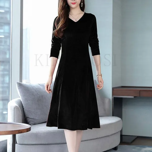 Kirahosi 엄마 긴팔 벨벳 원피스 중년 464호+덧신증정 Cmfn1uv6