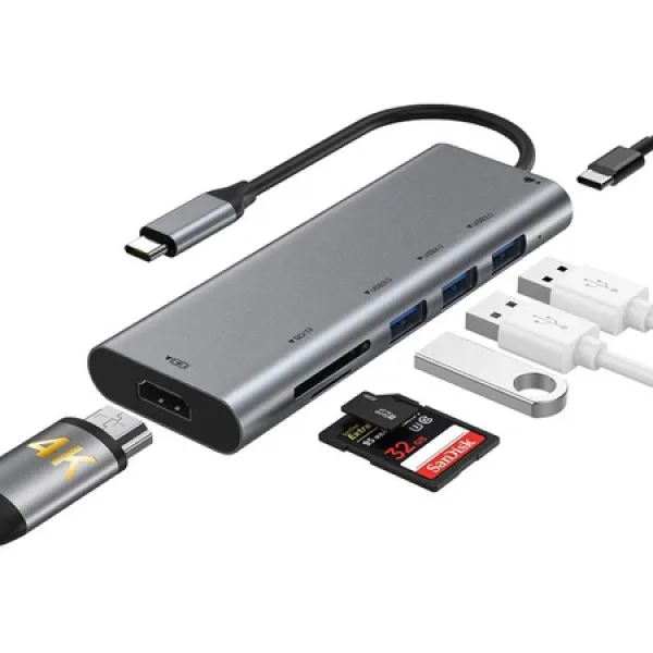 HOMFUL 4k hdmi 3 USB 3.0 port tfsd 카드 판독기 및 크롬북 samsung 플러그 앤 플레이용 pd 포트 1개, 상세 설명 참조0