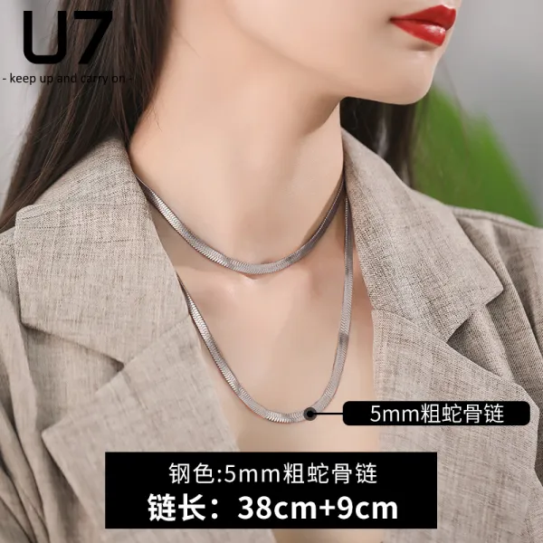 도매광 쇄골목걸이 U7 오흔 같은스타일 납작함 뱀 뼈다 플래팅 18K 골드 여성 겹치다 있음 트렌드