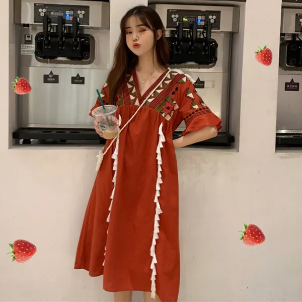 2020년 유행 프렌치 빈티지 야마모토 지훈 염세 상 과 Egg 에스닉 원피스 자녀 첫사랑 너무 선