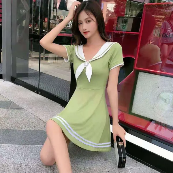 오버디오션 섹시한원 섹시원 로우컷 학원 무드 A라인 짧은 다크 V 보여 흉부위 나이트클럽 인터넷 라이브 옷 트렌드
