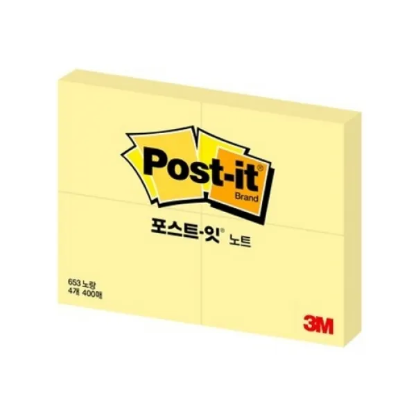 3M 포스트잇 4등분 51x38 100매 4패드 653, 노랑