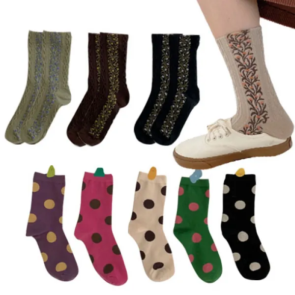 어썸메이드 여성용 꽃무늬 도트 넝쿨 플라워 양말 9켤례 세트
