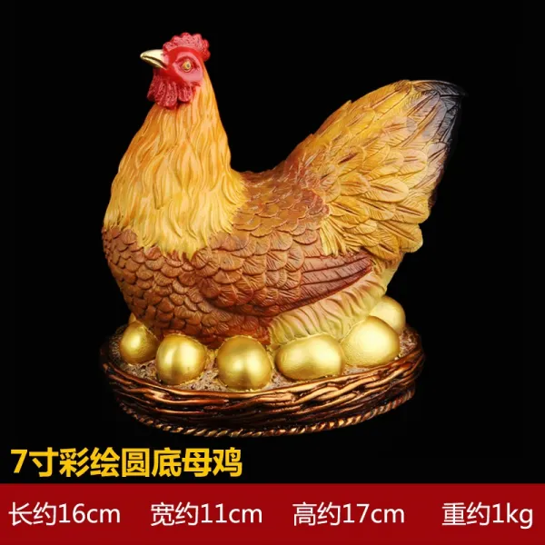 후덕거 핸드메이드 페인팅 발광 구리 암탉 금계 테이블 진열 장식품 생닭 쇼 닭 촉 부부의 인연 실내, 7인치 핸드메이드 페인팅 둥근 밑창