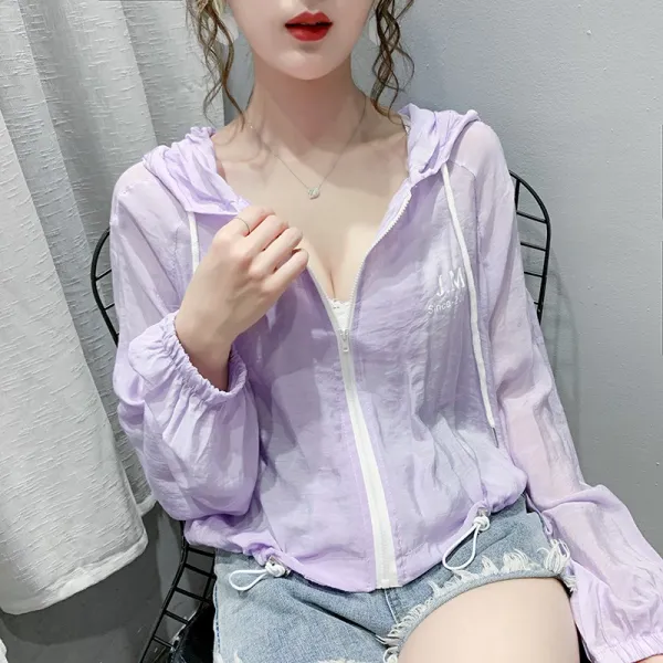 여름 래쉬가드 후드 여 긴팔 얇은 자외선 차단 셔츠 숏 아웃