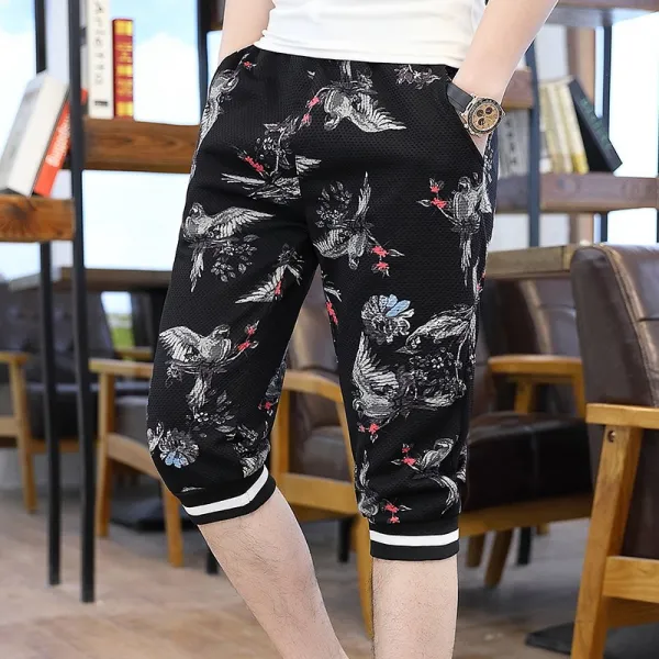 여름 칠부바지 남성 캐쥬얼 반바지 체크 오부바지 슬림 얇은 칠부 하프 팬츠 트렌드