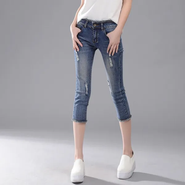 머머다 여성 7부 스판 청바지 청반바지 데님팬츠 빅사이즈12 Hby12 593196852461