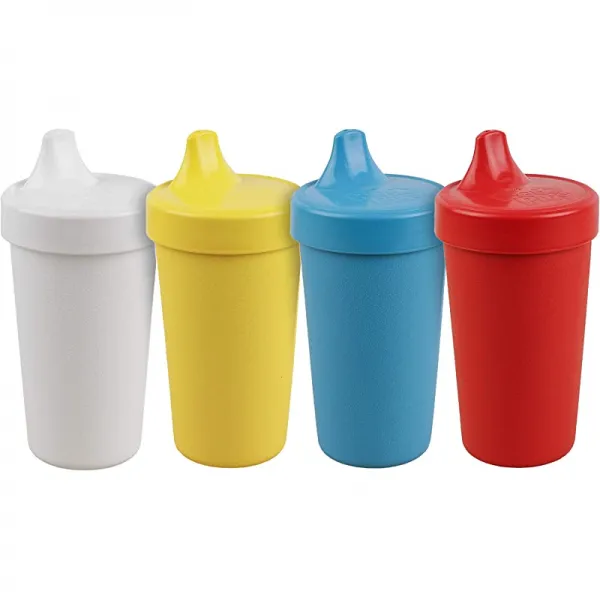 미국 4pk No Spill Cups에서 만든 화이트 옐로우 스카이 블루와 에코 친근한 헤비급 재활용 우유 저그 플레이도에서 만든 아이 먹이를 위한 리 플레이, 상세페이지 참조