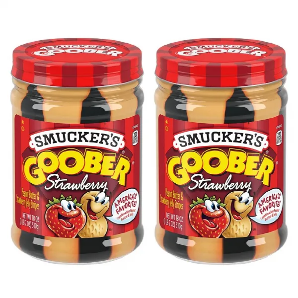 Smucker's Goober Peanut Butter And Strawberry Stripes 스머커즈 구버 땅콩버터 딸기 줄무늬 잼 510g 2팩 1개