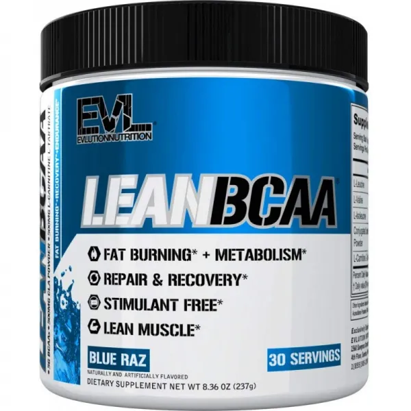 Evlution Nutrition LeanBCAA BCAA CLA 및 L- 카르니틴 각성제 지방 및 설탕 글루텐 프리 30 회 섭, 1, 단일상품
