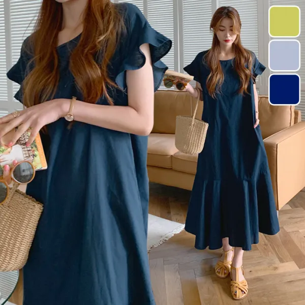 [ 루즈핏/3컬러 ] 온더리버 졸리 린넨 프릴 나시 롱 빅사이즈 원피스