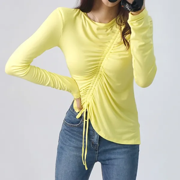 디디드레스 주름 셔링슬림핏 긴팔 티셔츠