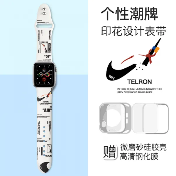 SOS안심서비스 적용 IWATCH 시계줄 트렌드 WATCH6 54321대 실리콘 운동 플라워 프린팅 SE 1755883463, iwatch (1.2.3 대 )42m, 플라워 프린팅 -끊어지다 내객 _화이