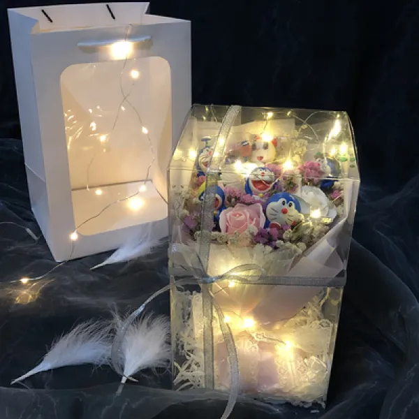 폰영 생일 선물 기프트 장미꽃 영생 꽃 일곱이 된다 저녁때 안개꽃 소교 스승의 날 말린 부케 진짜, 25 센치 Dora A꿈 핑크 로즈 말린 꽃 가방
