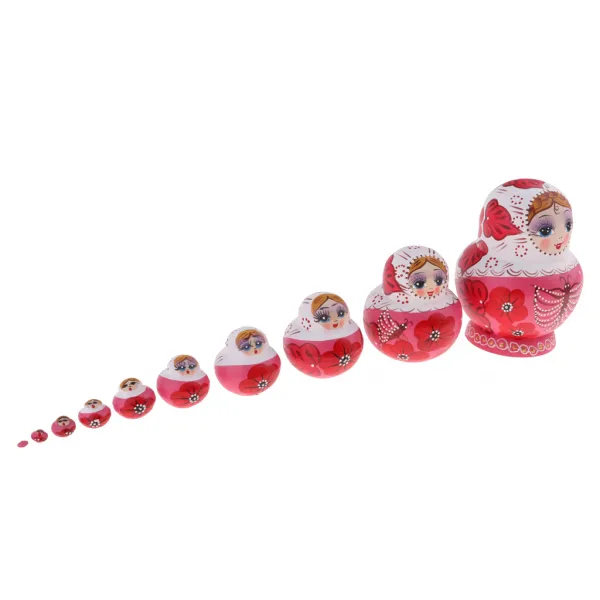 STK손으로 그린 ​​소녀 패턴 러시아어 중첩 인형 Matryoshka Babushka 인형 10pc