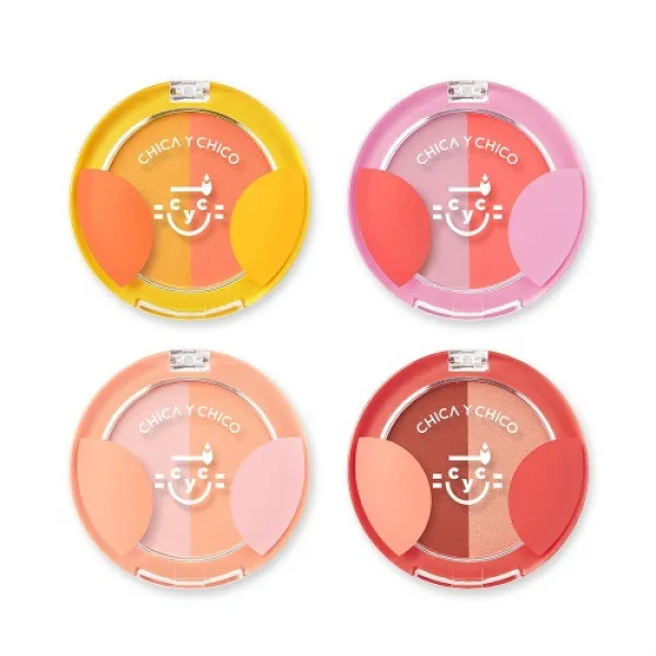 치카이치코 원터치 뺨뺨 듀오 블러셔/볼터치 블러쉬 라벤더 오렌지 팔레트 피치 레드 펄치크, 3호