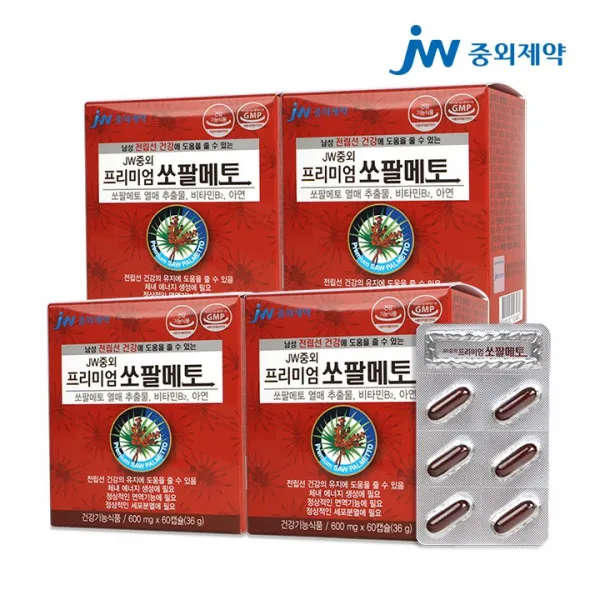 JW중외제약 프리미엄 쏘팔메토 (600mg x 60캡슐) 4박스 (총8개월분), 단품, 단품