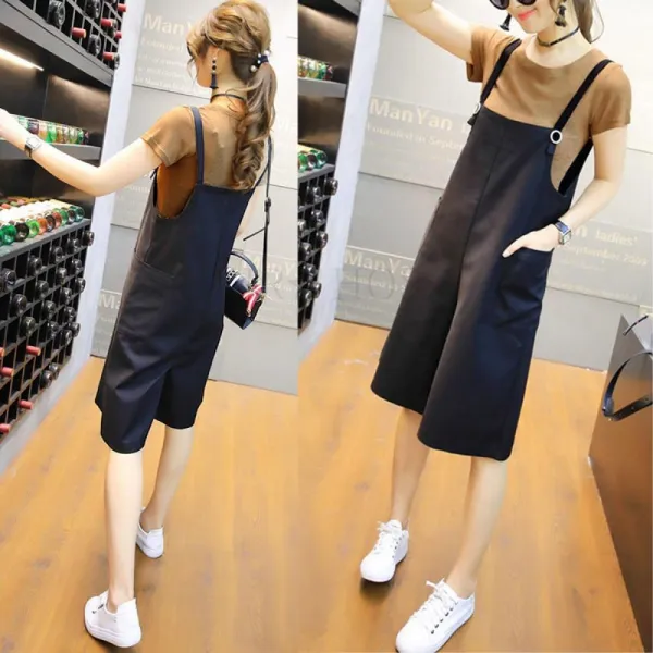 Kirahosi 퀄리티 6 여름 여성 반팔 티셔츠+멜빵 바지 세트 점프수트 투피스 56 +스마트 스트랩 증정 Auelgcw