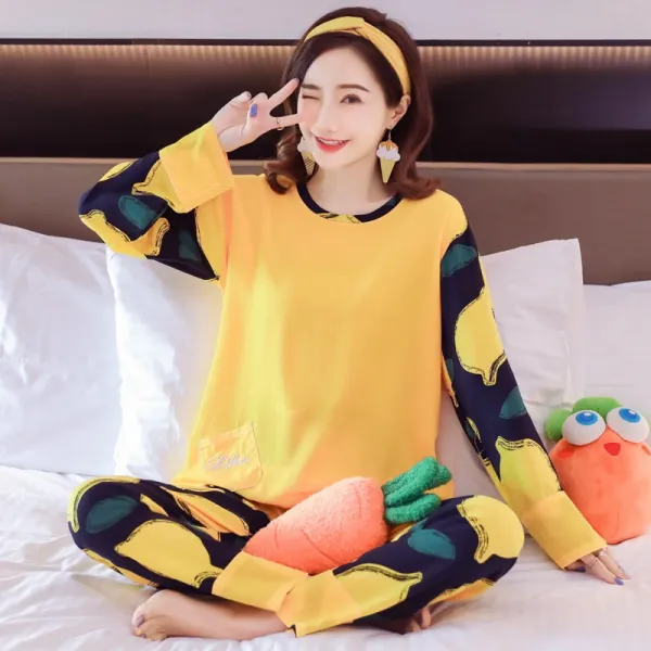 바론쇼핑 여잠옷세트 여성 봄 여름 계절 얇은 타입 인조솜 소매 긴바지 큐트 와이드 루즈핏 실내복 홈웨어