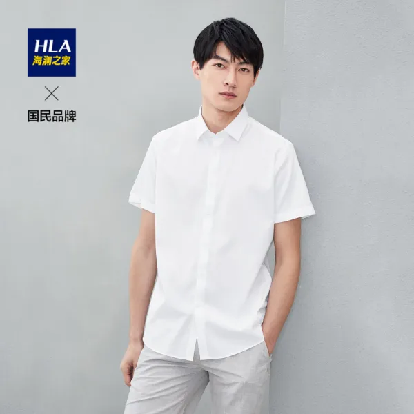 HLA 파도 집 단색 약한탄력 반소매 링클프리 정장 화이트블라우스 비지니스 신사 사각 남성
