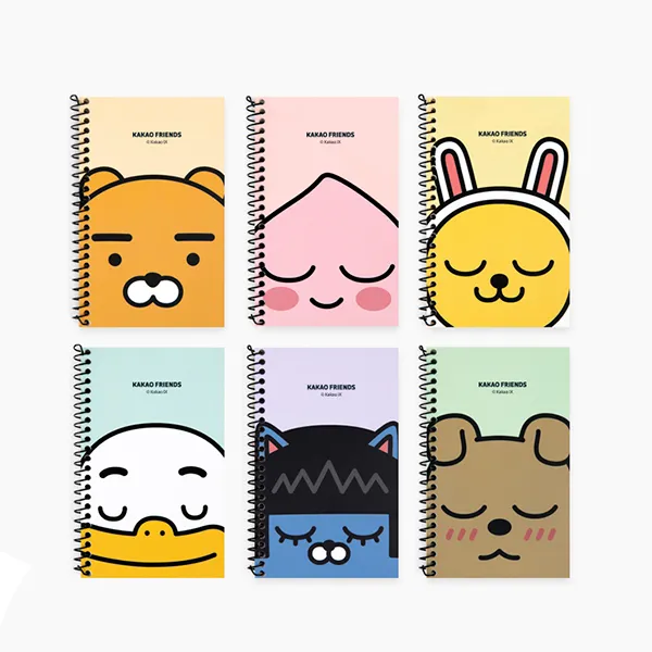 카카오프렌즈 좌철 수접 스프링수첩 미니수첩S 수첩, 5개입, 라이언+어피치+무지+네오+라이언