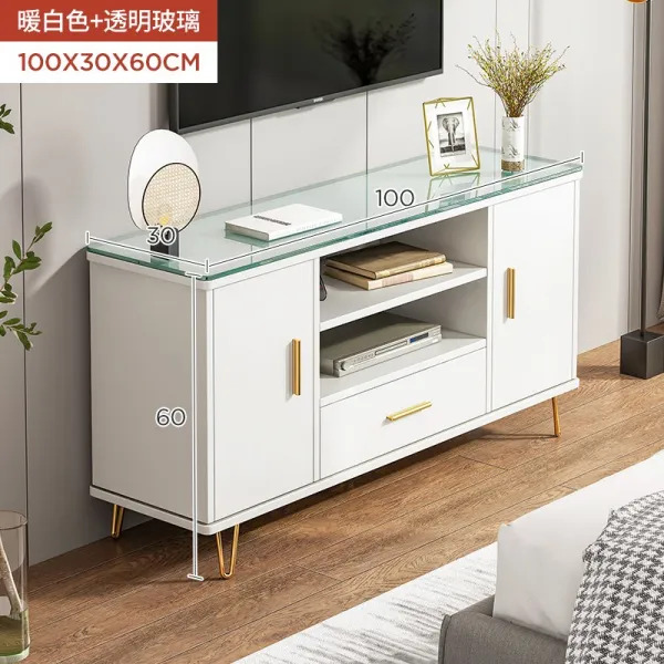 가볍게 사치한 TV거실장 현대 심플 높이다 타입 티비 허브랙 콤비네이션 하고 있다 붙박이식 수납장 유리를 끼우다 캐비닛, 조립 100CM 따뜻함 화이트 _투명 유리