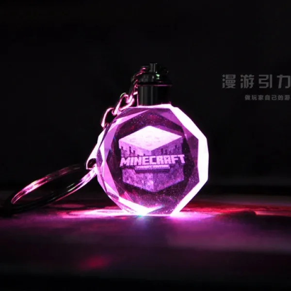 사각 세상 애써 두려워함 스티브 영화인 다이아몬드검 주변 크리스탈 LED 조명 열쇠고리 장신구, 흙덩이