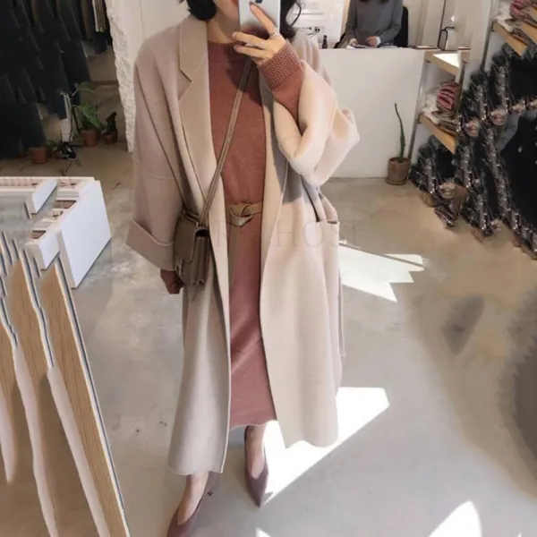 Kirahosi 여성롱코트 가을 겨울 캐시미어코트 양모코트 울코트 오버핏 여자 핸드메이드 코트 S112 115 Ad1a1uzd
