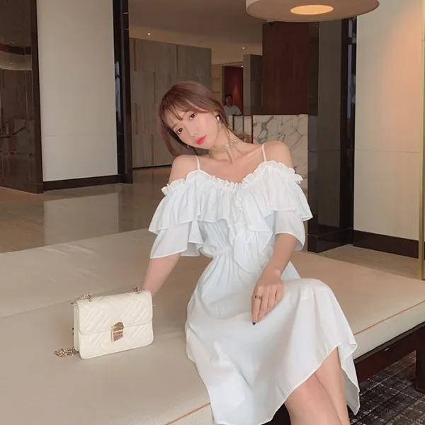 블랙바바 여성 여름 오프숄더 프릴 미디 원피스a19052945