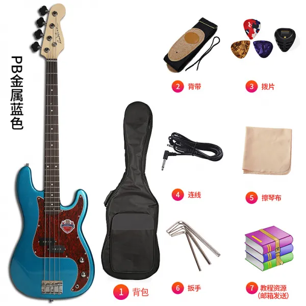 베이스기타 초급 입문 사현 일렉트로닉베이스 4현 Bass초보자 록 전문 연기 악기 T18 Pb금속 블루