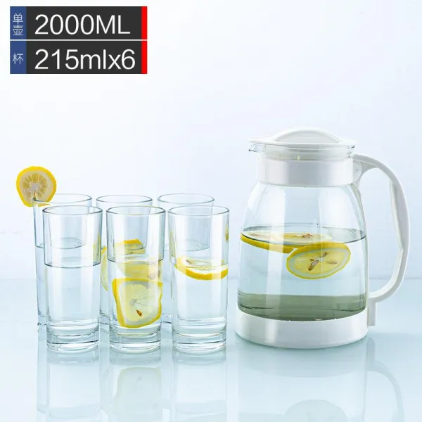 활동 표적 곧장 돌진함 19L 가정용 유리 빅 냉수물병 춥다 냉수컵, 화이트 2000ml _6개 215ml