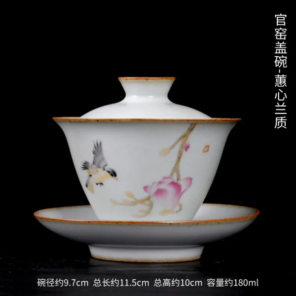 용산당 관가 뚜껑 그릇 대소 페인팅 청꽃삼재 차그릇 궁푸차 구가정용 화이트 자기 티 컵, 관가 뚜껑 그릇 여자의 고결한 품행