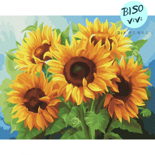 BISOvivi DIY 액자 캔버스형보석십자수 DIY세트 라운드 비즈 보석십자수 보석십자수 캔버스, VV-SZX-6.해바라기 다섯 송이