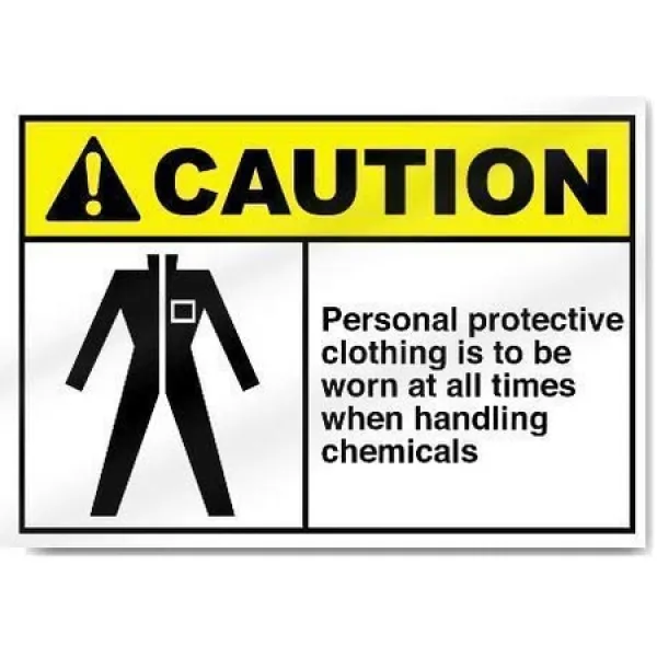 DKISEE 화학 물질 취급시 항상 개인 보호 복을 착용해야합니다주의 표시 비닐 라벨 스티커 금속 표시 18x, 단색