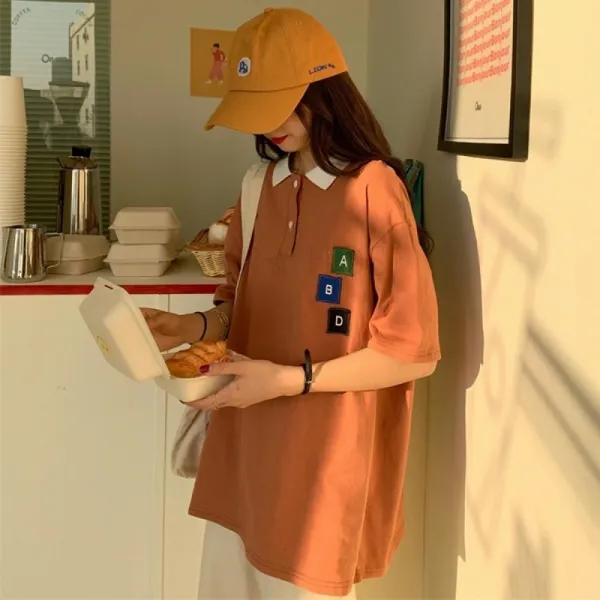 kirahosi 심플 패션 여자 카라 티셔츠 반팔 박시핏 136호+덧신증정 BLf91ion